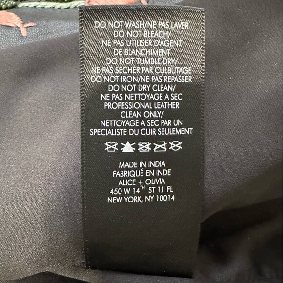 Alice + Olivia Cody Embroidered Leather Jacket size US XS Black Floral Moto - Picture 14 of 16